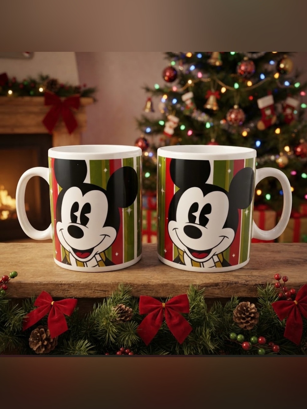 Rare set of 2 Disney Galerie Mickey Mouse large oversized coffee cups mugs